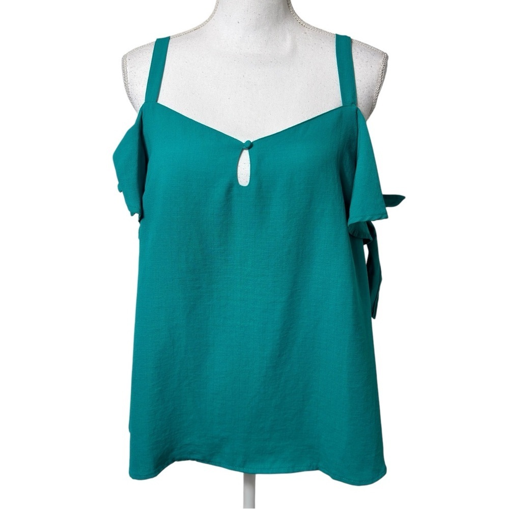 LUMIERE SIZE MEDIUM TEAL GREEN WOMEN BLOUSE OVER THE SHOULDER 100% POLYESTER